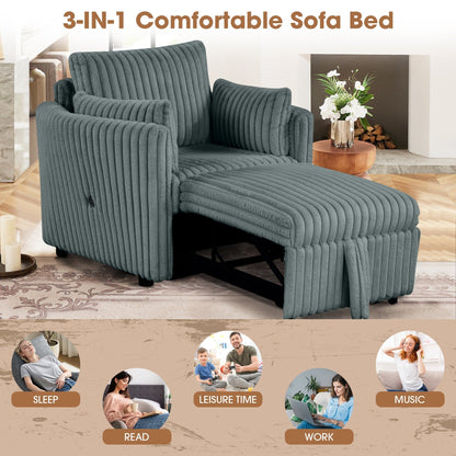 Divano letto singolo moderno in tessuto con USB e 2 cuscini