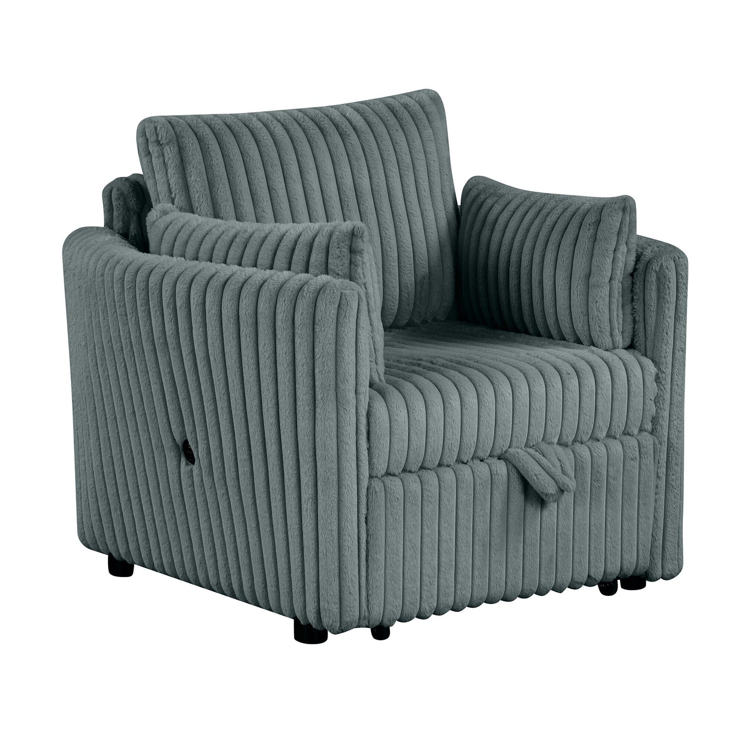 Divano letto singolo moderno in tessuto con USB e 2 cuscini