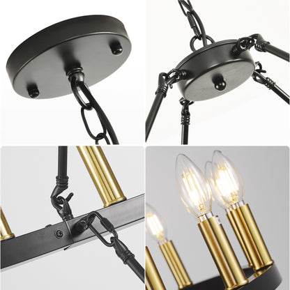 Lampadario moderno in stile fattoria, lampadario a ruota di carro rotondo a 2 livelli, grande lampadario alto da soffitto.