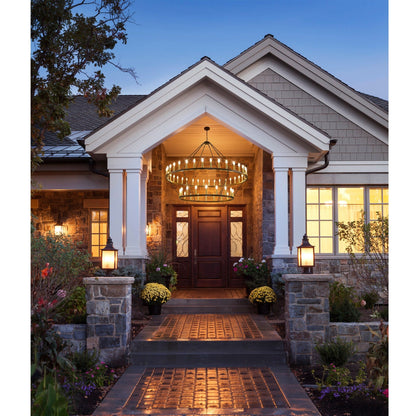 Lampadario moderno in stile fattoria, lampadario a ruota di carro rotondo a 2 livelli, grande lampadario alto da soffitto.