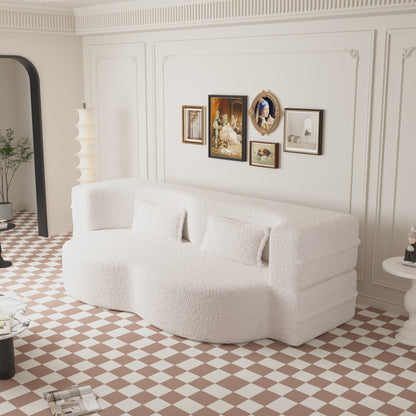 Divano letto moderno con 2 cuscini, imbottito in schiuma