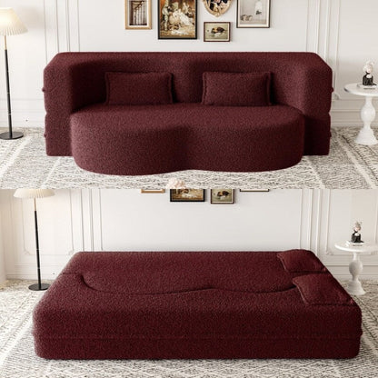 Divano letto moderno con 2 cuscini, imbottito in schiuma