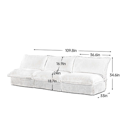 Divano moderno a 3 posti in velluto a coste componibile senza braccioli