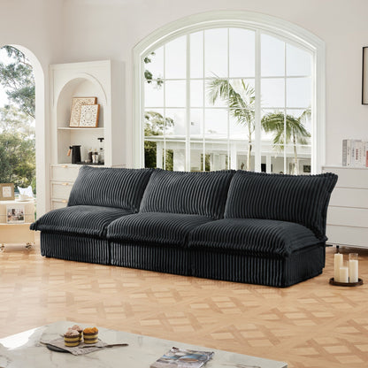 Divano moderno a 3 posti in velluto a coste componibile senza braccioli