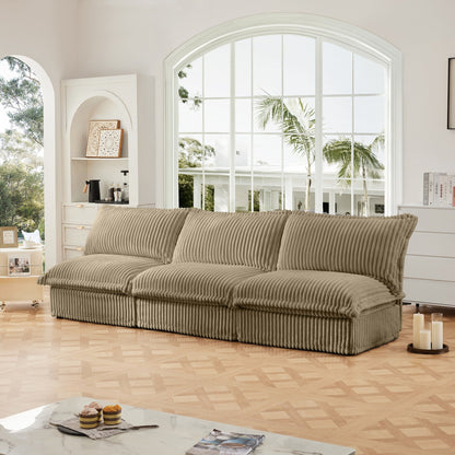 Divano moderno a 3 posti in velluto a coste componibile senza braccioli