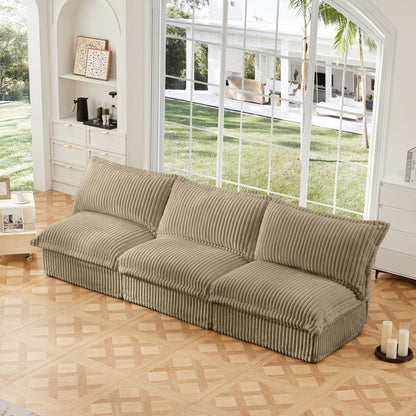 Divano moderno a 3 posti in velluto a coste componibile senza braccioli