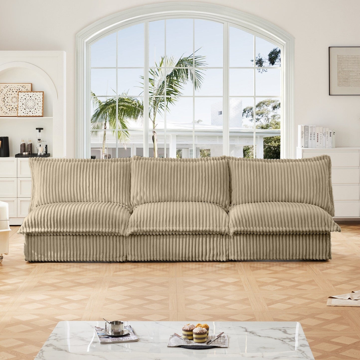 Divano moderno a 3 posti in velluto a coste componibile senza braccioli