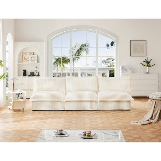 Divano moderno a 3 posti in velluto a coste componibile senza braccioli