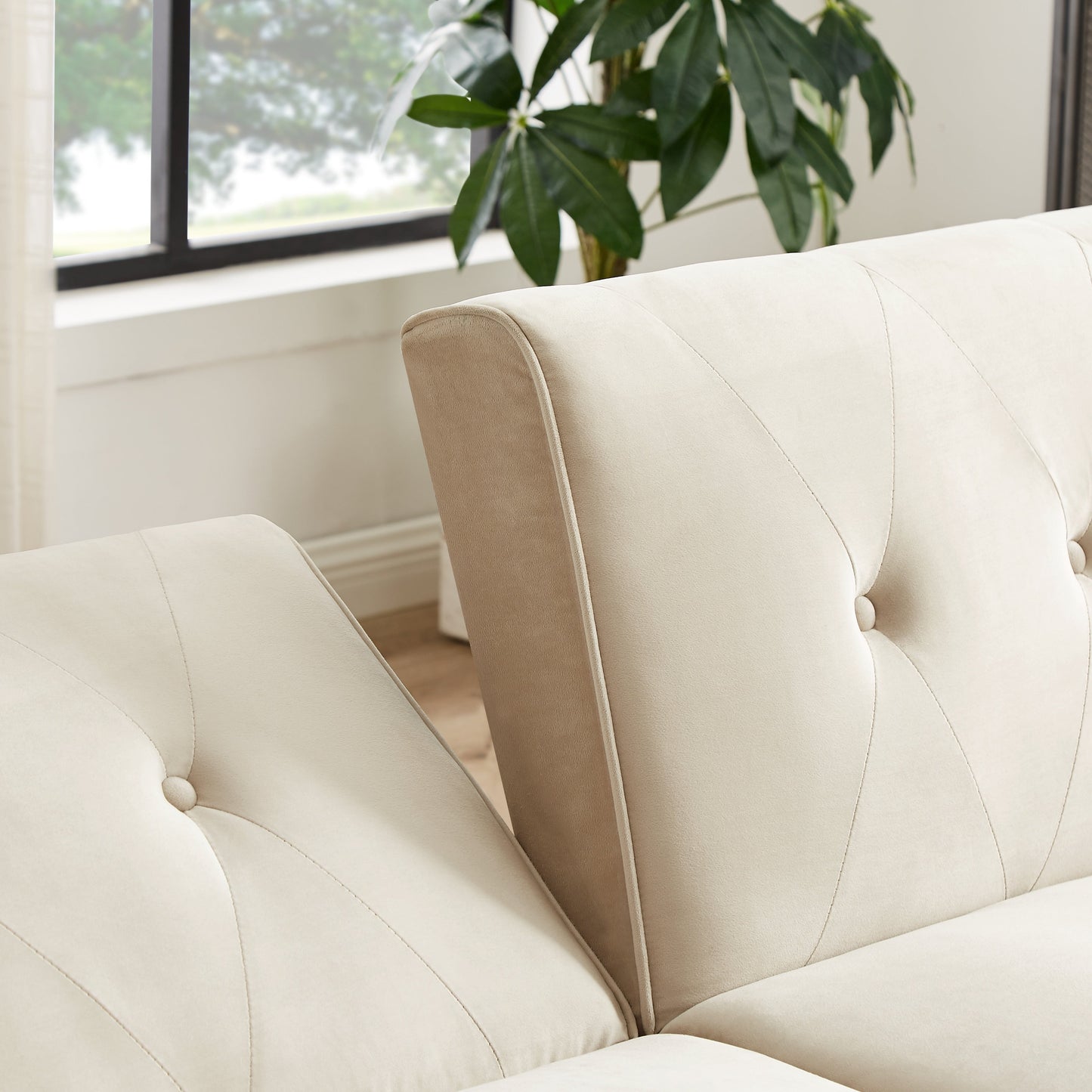 Divano letto futon moderno, divano letto trasformabile con gambe in legno affusolate, 78,35 L, piccolo divano con schienale diviso per soggiorno