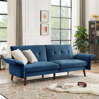 Divano letto futon moderno, divano letto trasformabile con gambe in legno affusolate, 78,35 L, piccolo divano con schienale diviso per soggiorno