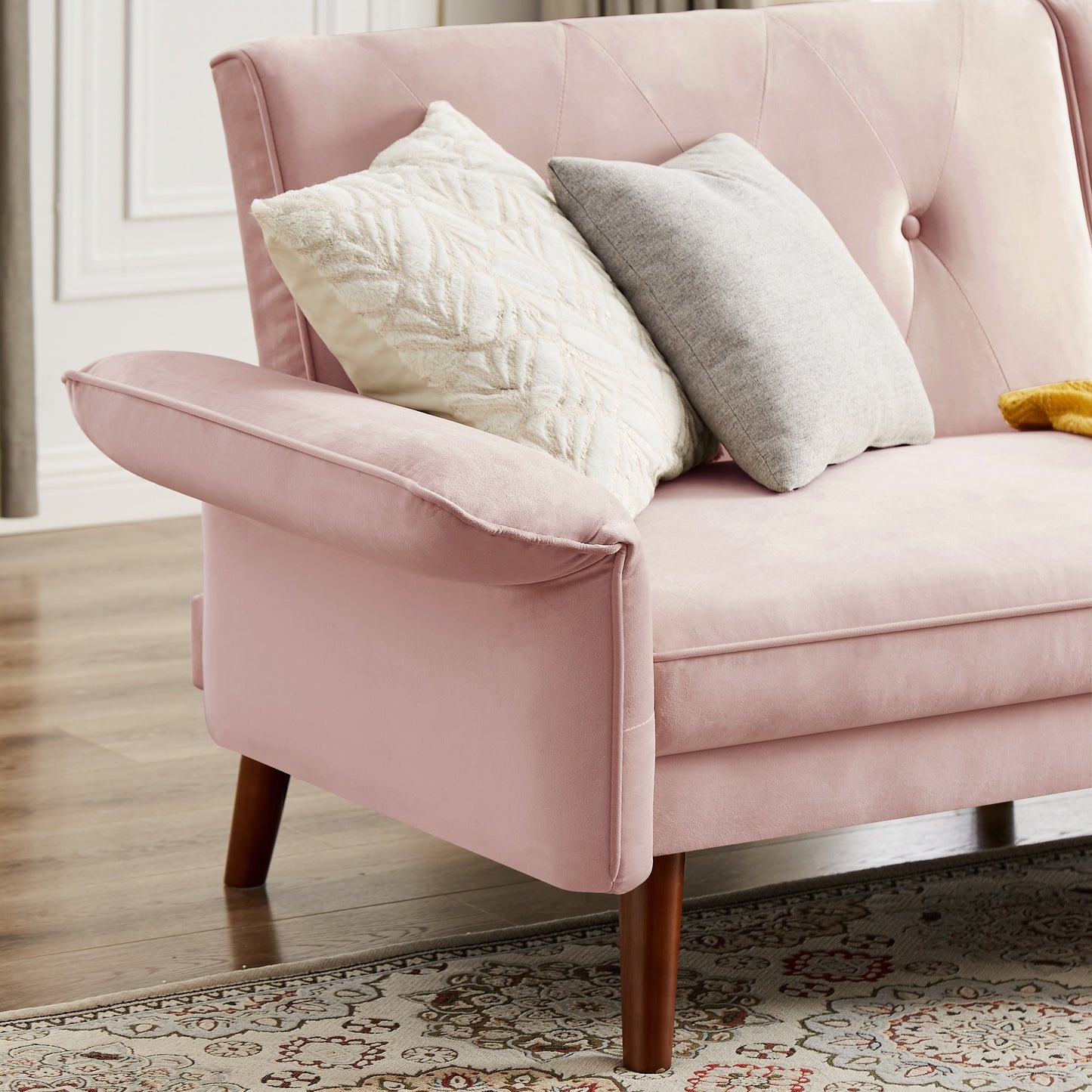 Divano letto futon moderno, divano letto trasformabile con gambe in legno affusolate, 78,35 L, piccolo divano con schienale diviso per soggiorno