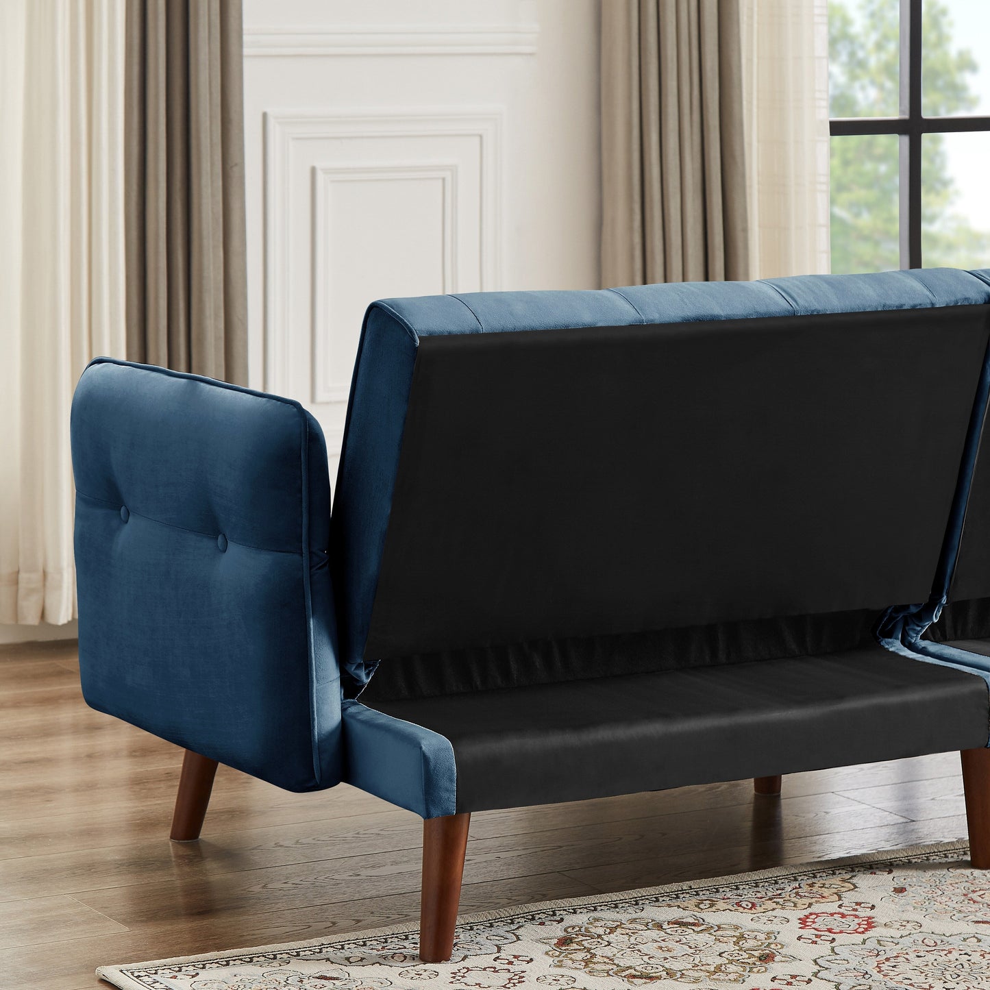 Divano letto futon moderno, divano letto trasformabile con gambe in legno affusolate, 78,35 L, piccolo divano con schienale diviso per soggiorno