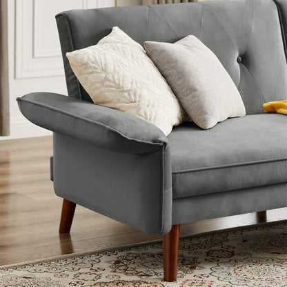 Divano letto futon moderno, divano letto trasformabile con gambe in legno affusolate, 78,35 L, piccolo divano con schienale diviso per soggiorno