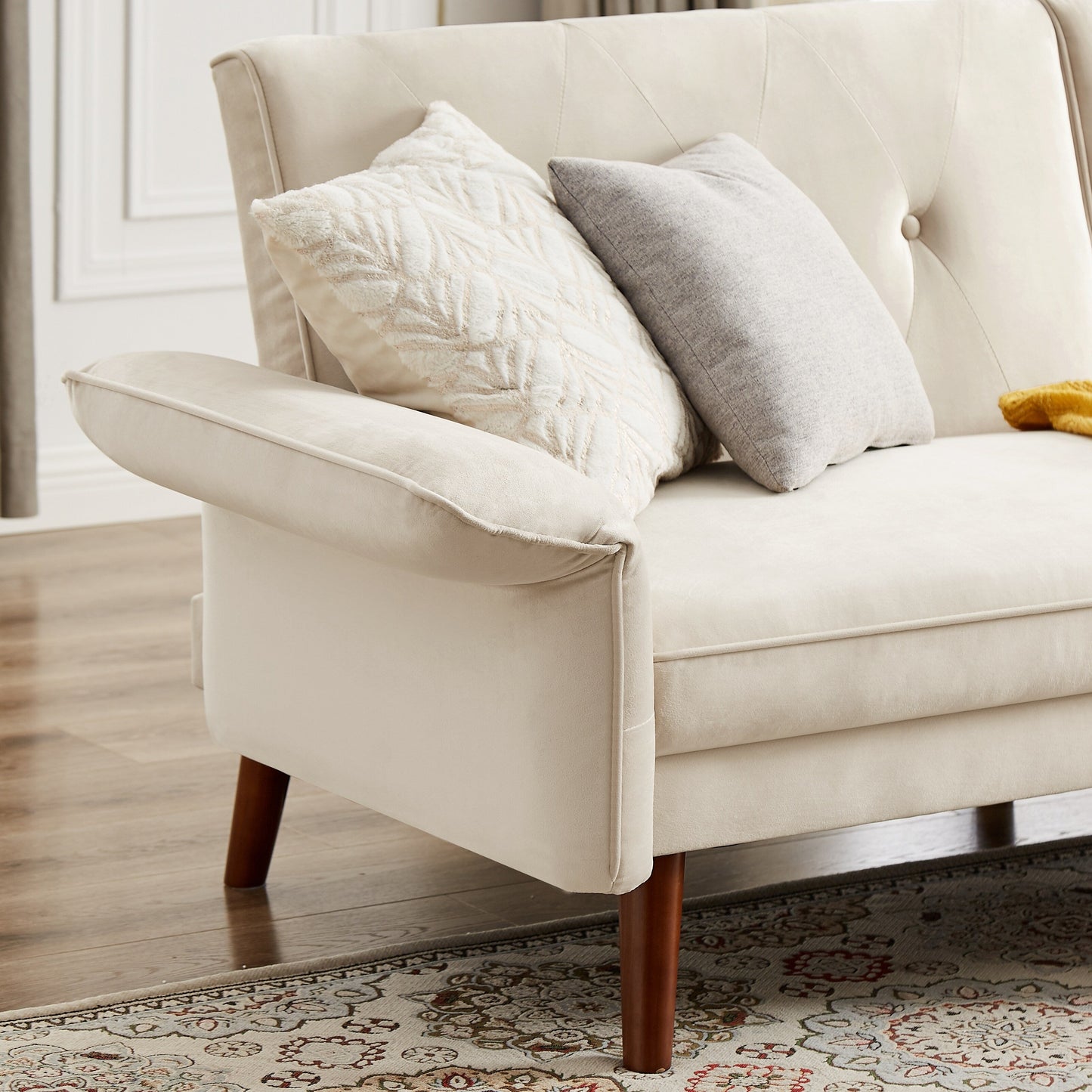 Divano letto futon moderno, divano letto trasformabile con gambe in legno affusolate, 78,35 L, piccolo divano con schienale diviso per soggiorno