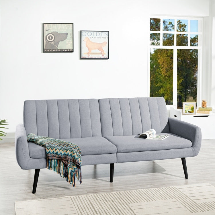 Divano letto futon moderno, divano futon convertibile, divano letto in lino con schienale diviso per soggiorno