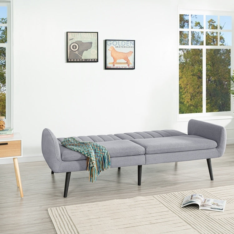 Divano letto futon moderno, divano futon convertibile, divano letto in lino con schienale diviso per soggiorno