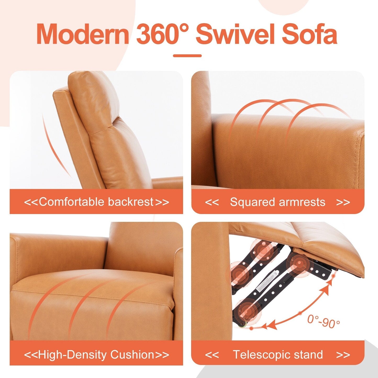 Poltrona a dondolo moderna, girevole, reclinabile, imbottita in lino, con schienale alto, divano singolo con poggiapiedi