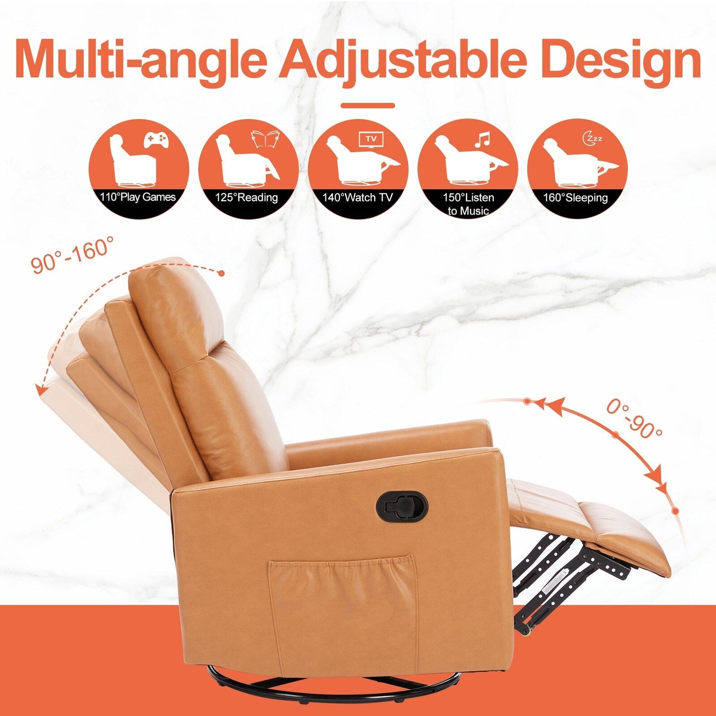 Poltrona a dondolo moderna, girevole, reclinabile, imbottita in lino, con schienale alto, divano singolo con poggiapiedi