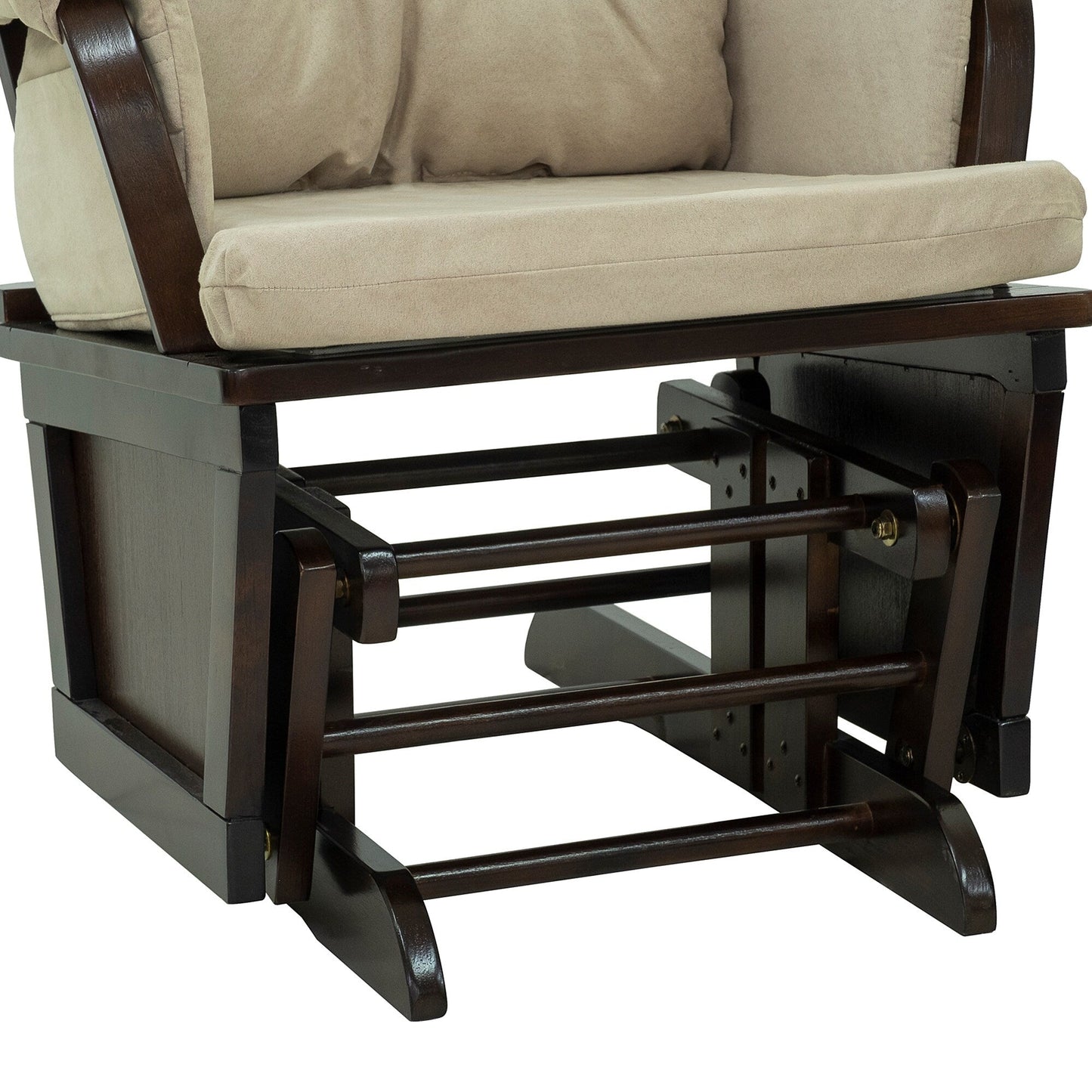 Poltrona a dondolo moderna Glider con rivestimento in lino, pouf abbinato, imbottitura e base in legno