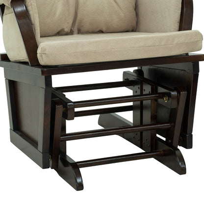 Poltrona a dondolo moderna Glider con rivestimento in lino, pouf abbinato, imbottitura e base in legno