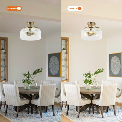 Plafoniera moderna in vetro dorato a 3 luci con montaggio a semi-incasso