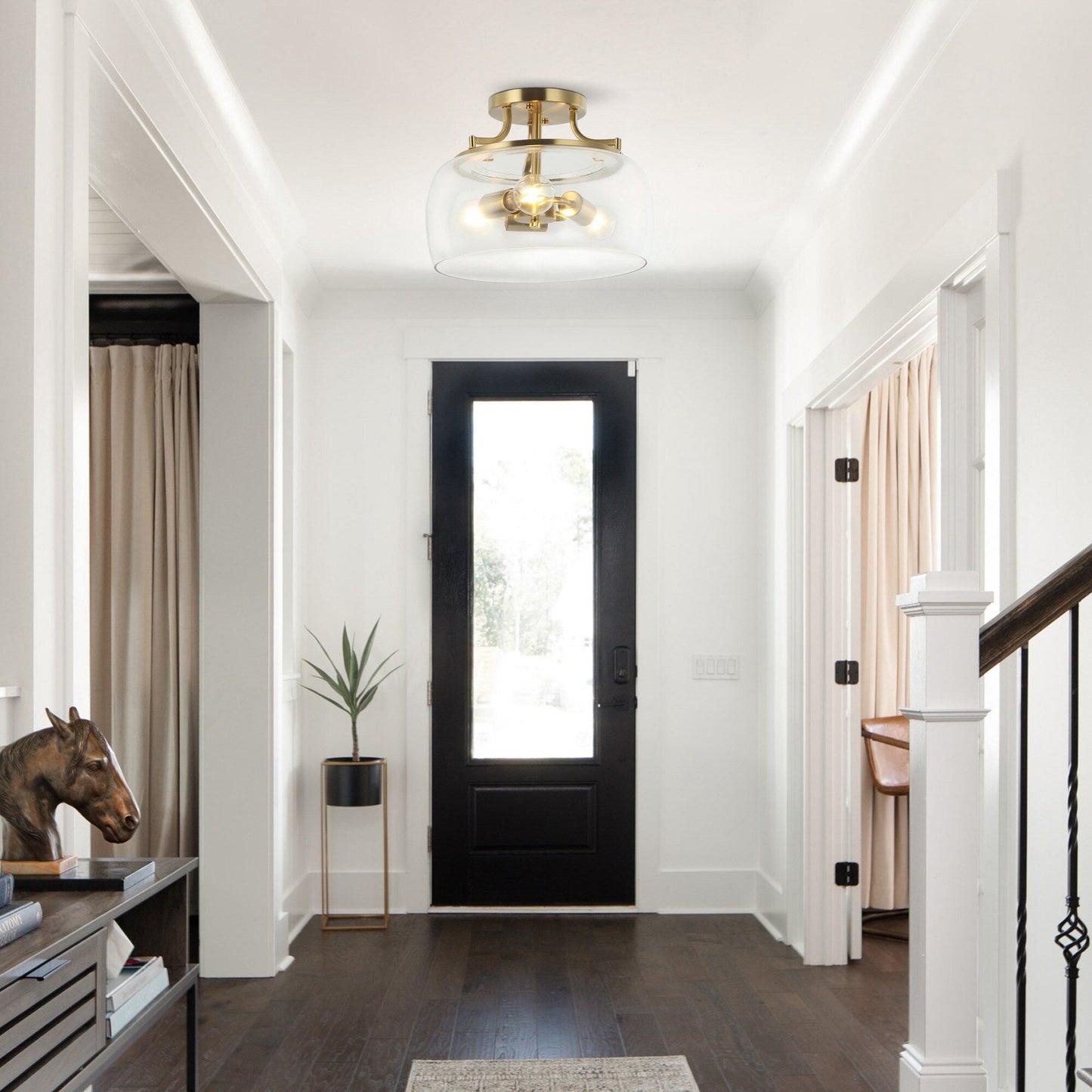 Plafoniera moderna in vetro dorato a 3 luci con montaggio a semi-incasso