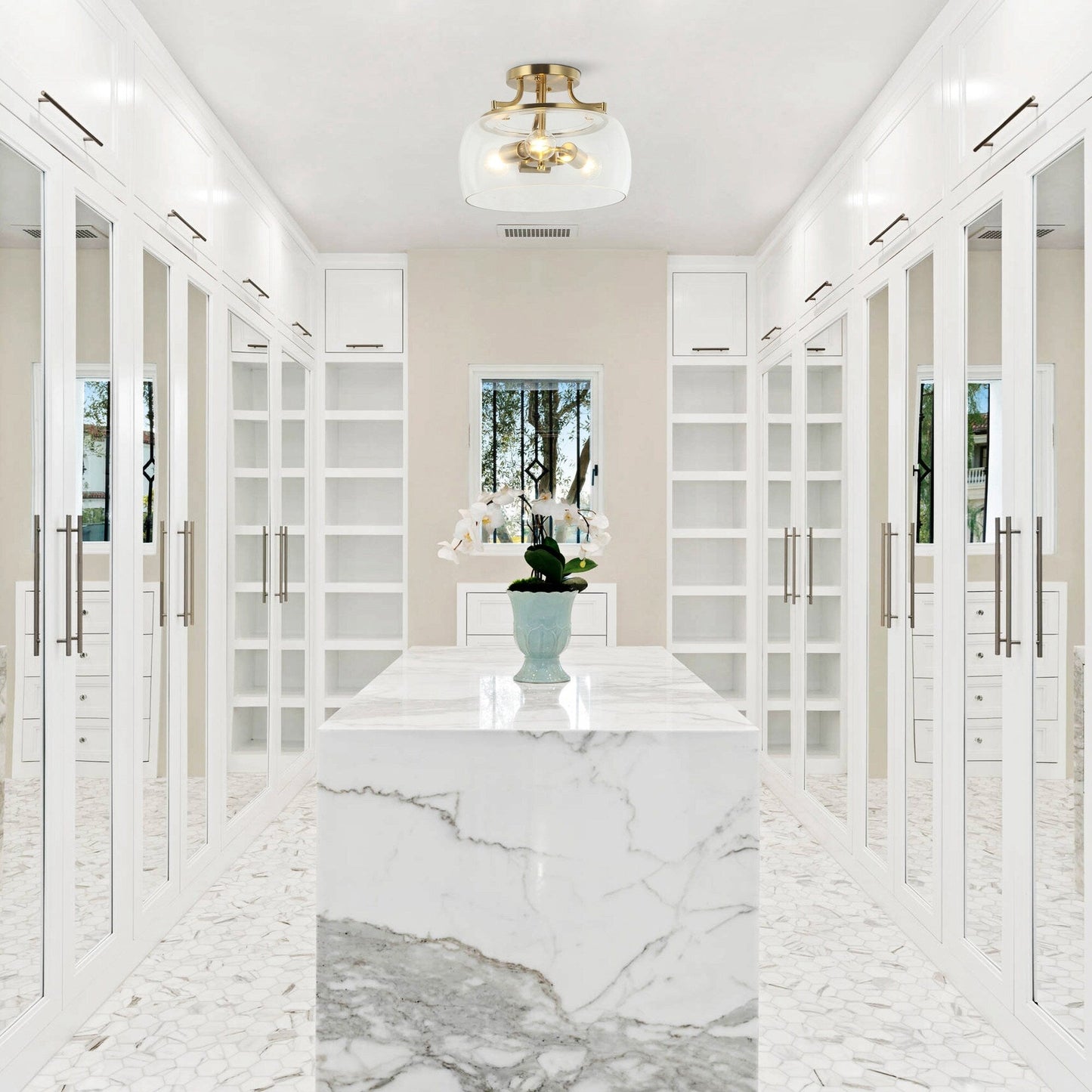 Plafoniera moderna in vetro dorato a 3 luci con montaggio a semi-incasso