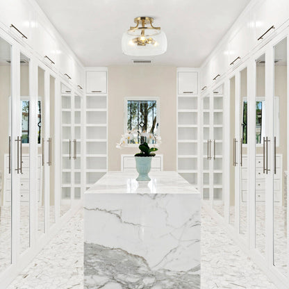 Plafoniera moderna in vetro dorato a 3 luci con montaggio a semi-incasso