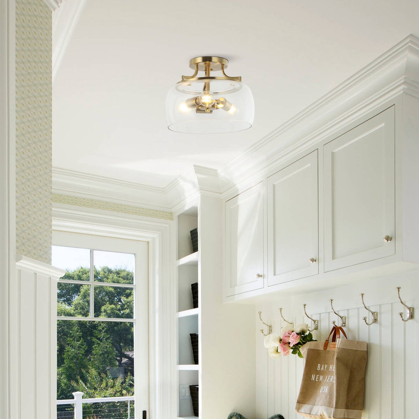 Plafoniera moderna in vetro dorato a 3 luci con montaggio a semi-incasso