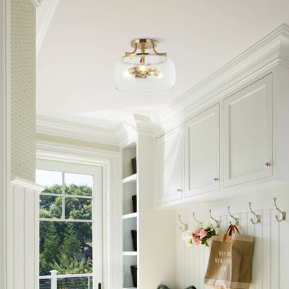 Plafoniera moderna in vetro dorato a 3 luci con montaggio a semi-incasso