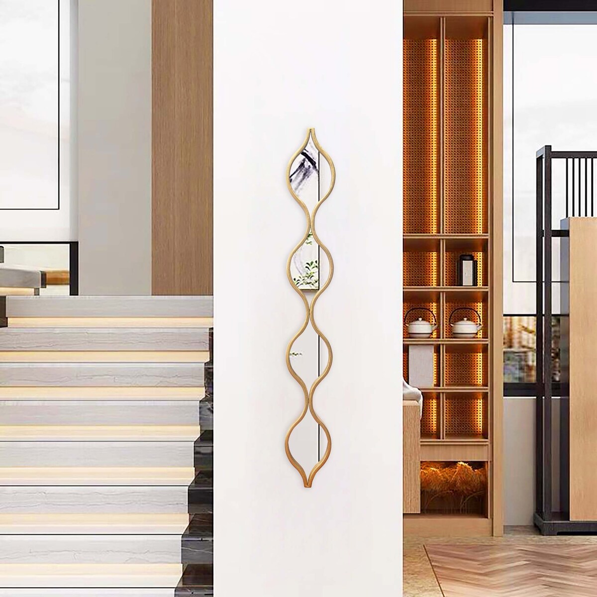 Specchio a goccia in metallo dorato moderno, decorazione da parete Boho, 37,875 H x 5,125 W