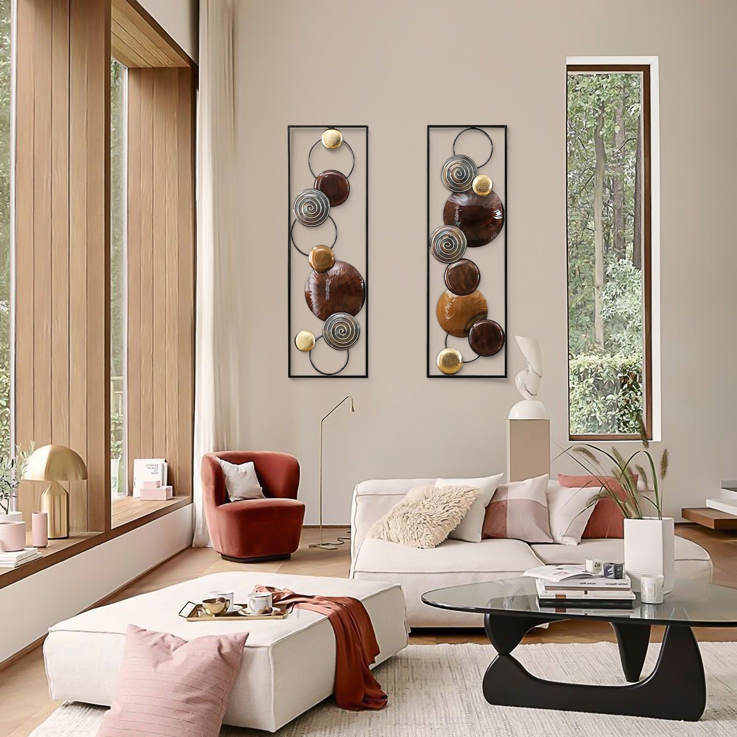 Decorazione da parete moderna in metallo dorato e marrone (set da 2)