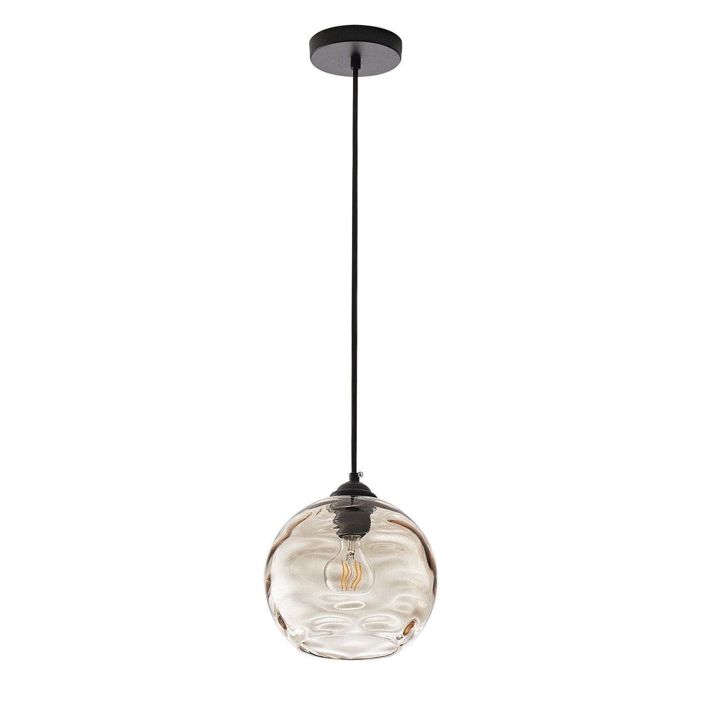 Lampada a sospensione moderna con paralume in vetro trasparente con effetto acqua increspata, nera, a 1 luce