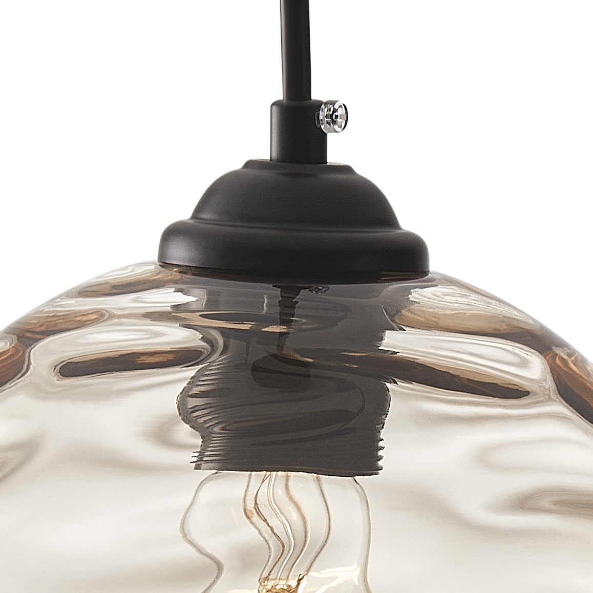 Lampada a sospensione moderna con paralume in vetro trasparente con effetto acqua increspata, nera, a 1 luce
