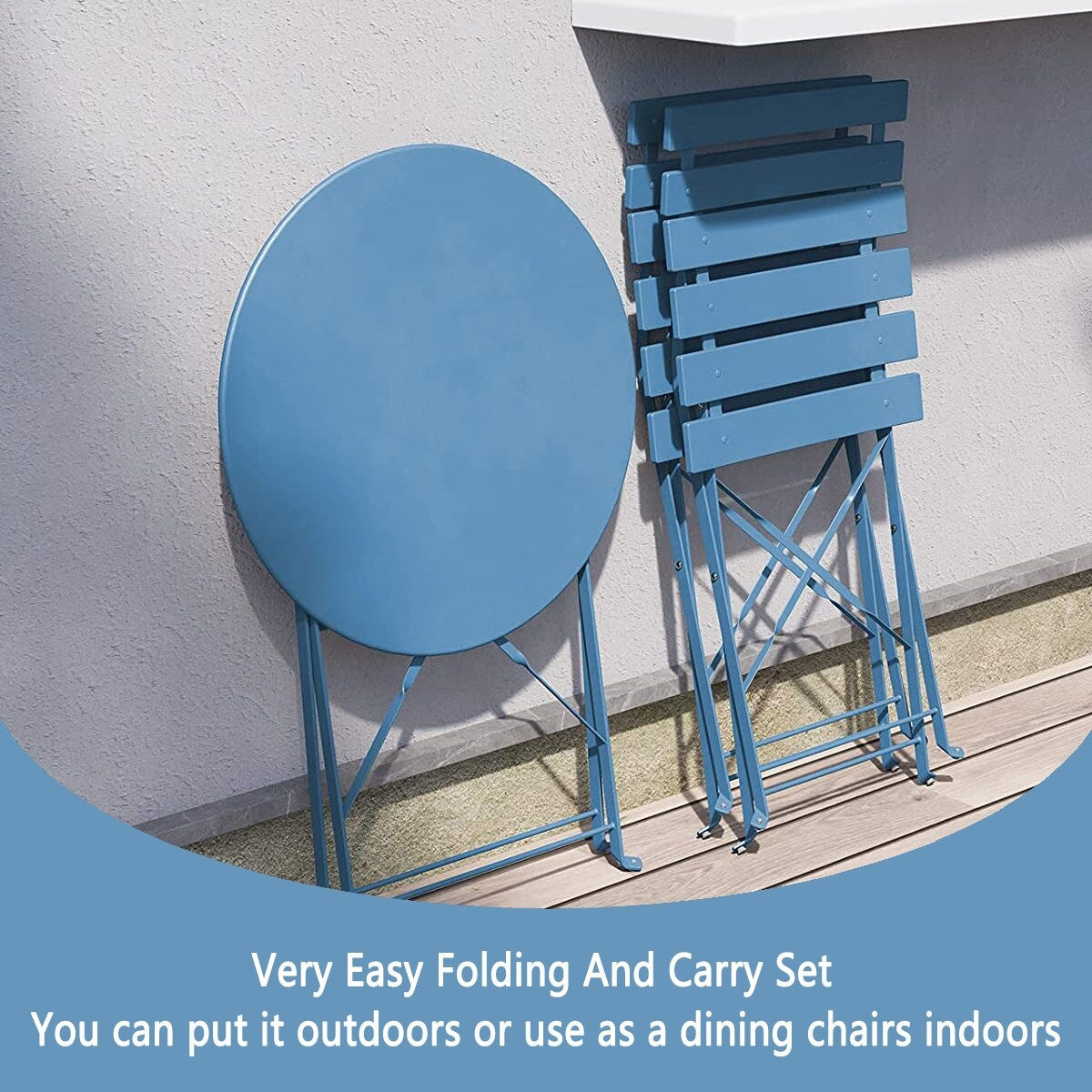 Set da bistrot pieghevole in metallo da 3 pezzi, set da conversazione per esterni/interni resistente alle intemperie per patio, cortile, giardino