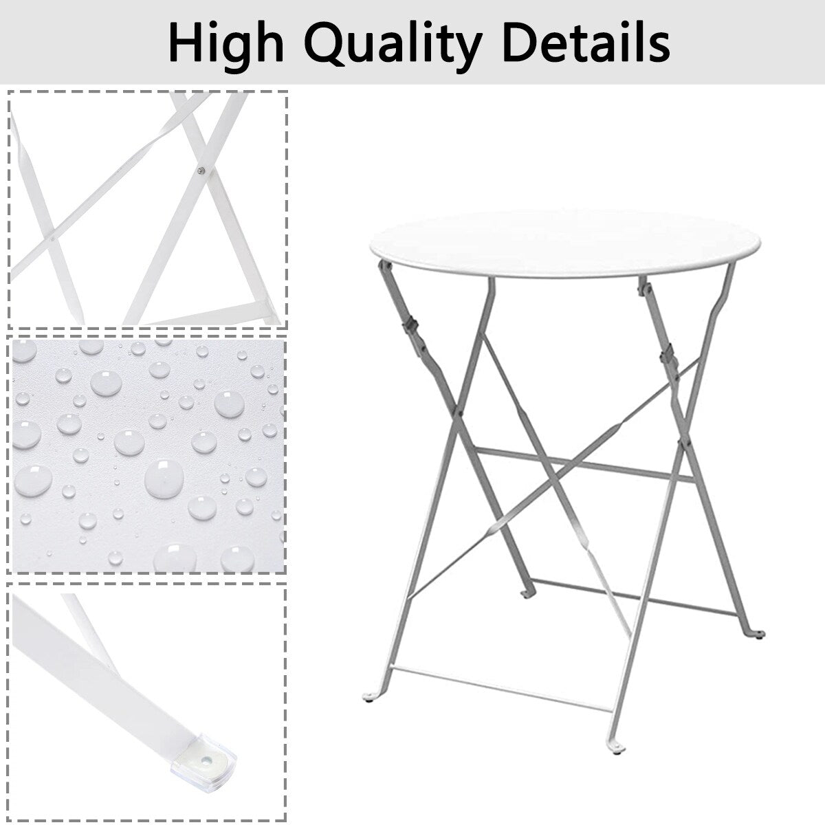 Set da bistrot pieghevole in metallo da 3 pezzi, set da conversazione per esterni/interni resistente alle intemperie per patio, cortile, giardino