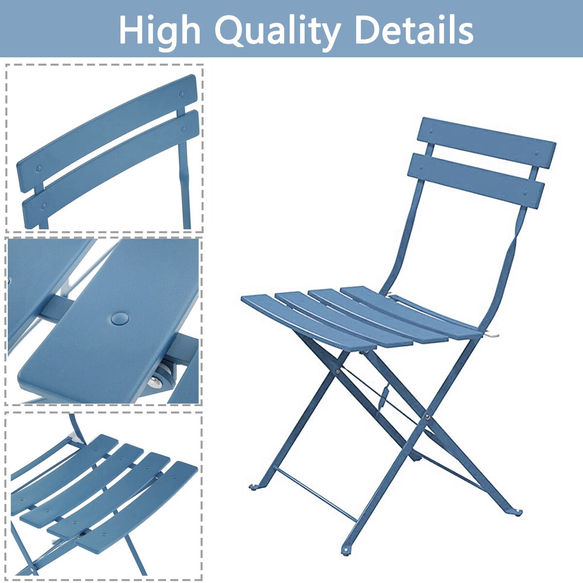 Set da bistrot pieghevole in metallo da 3 pezzi, set da conversazione per esterni/interni resistente alle intemperie per patio, cortile, giardino