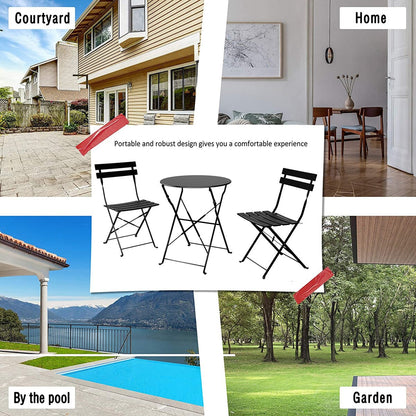 Set da bistrot pieghevole in metallo da 3 pezzi, set da conversazione per esterni/interni resistente alle intemperie per patio, cortile, giardino