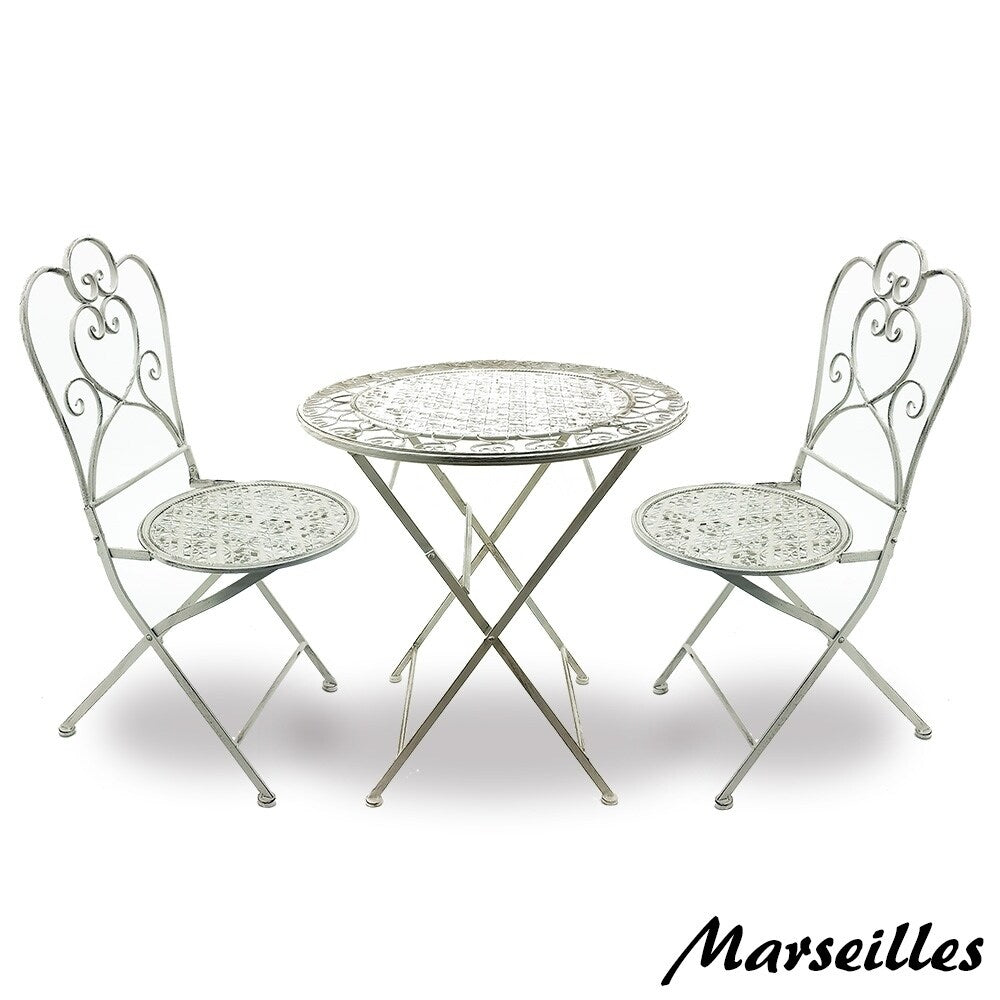 Modern Home Marseille Set da bistrot pieghevole in ferro anticato da 3 pezzi