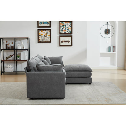 Divano componibile modulare moderno a 3 posti a forma di L con pouf rimovibile per soggiorno e appartamento