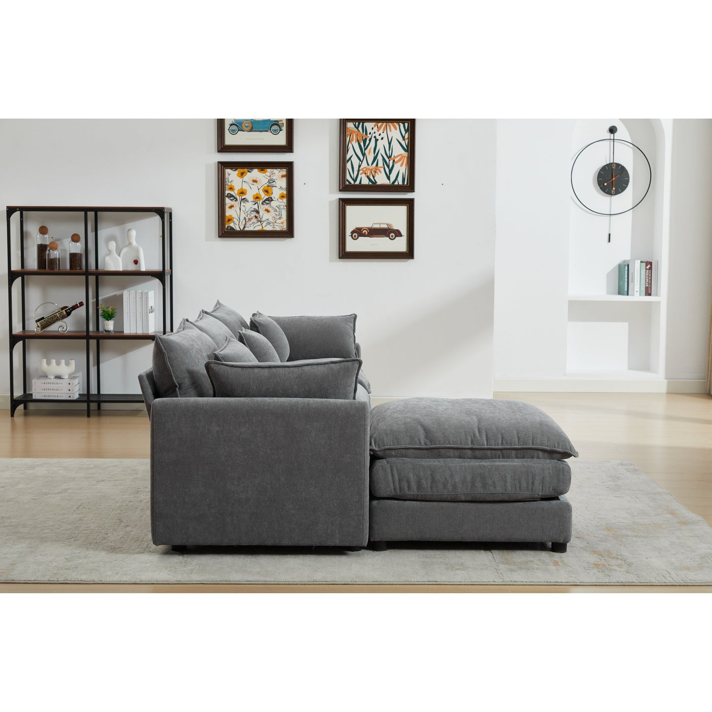 Divano componibile modulare moderno a 3 posti a forma di L con pouf rimovibile per soggiorno e appartamento