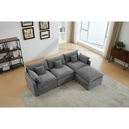 Divano componibile modulare moderno a 3 posti a forma di L con pouf rimovibile per soggiorno e appartamento