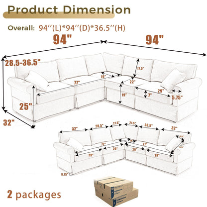 Divano angolare moderno a forma di L, reversibile, a 5 posti, con braccioli arrotolati, per soggiorno e appartamento