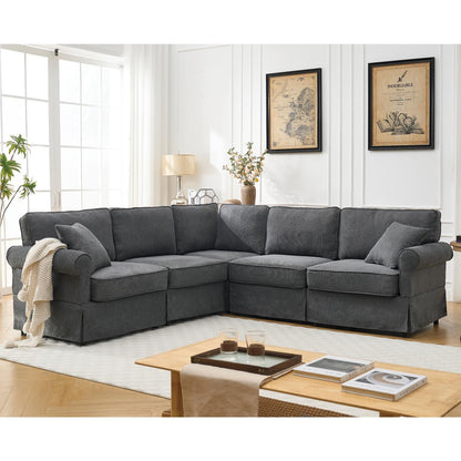 Divano angolare moderno a forma di L, reversibile, a 5 posti, con braccioli arrotolati, per soggiorno e appartamento