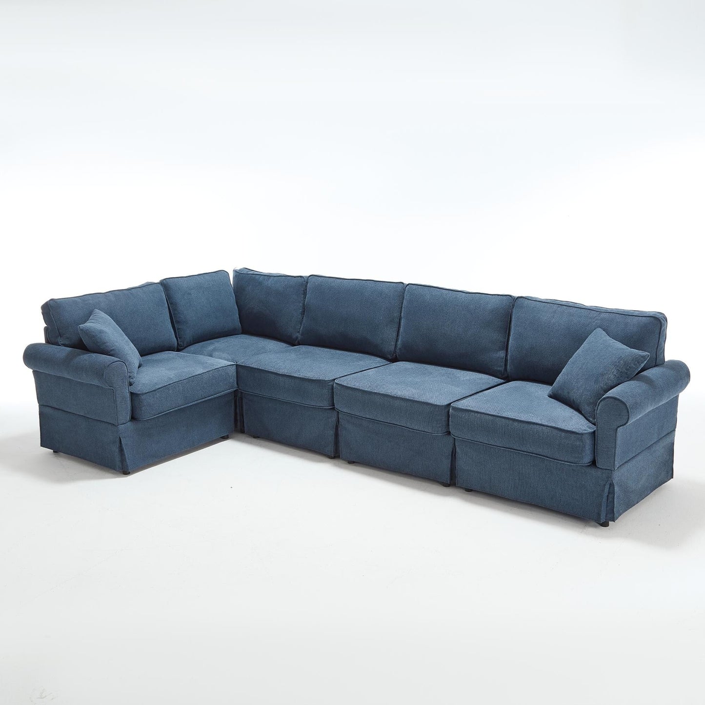 Divano angolare moderno a forma di L, reversibile, a 5 posti, con braccioli arrotolati, per soggiorno e appartamento