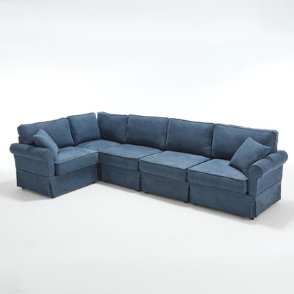 Divano angolare moderno a forma di L, reversibile, a 5 posti, con braccioli arrotolati, per soggiorno e appartamento