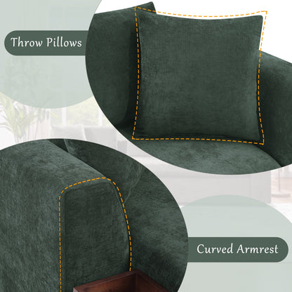 Divano componibile moderno a L in ciniglia con vano portaoggetti in legno e cuscini coordinati per il soggiorno