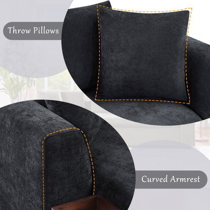 Divano componibile moderno a L in ciniglia con vano portaoggetti in legno e cuscini coordinati per il soggiorno