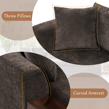 Divano componibile moderno a L in ciniglia con vano portaoggetti in legno e cuscini coordinati per il soggiorno