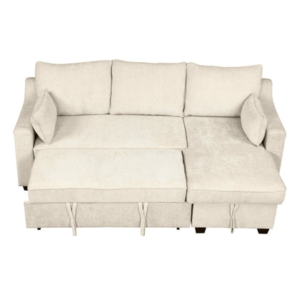 Divano letto moderno a L con chaise longue contenitore, porte USB e ripiani portaoggetti per il soggiorno